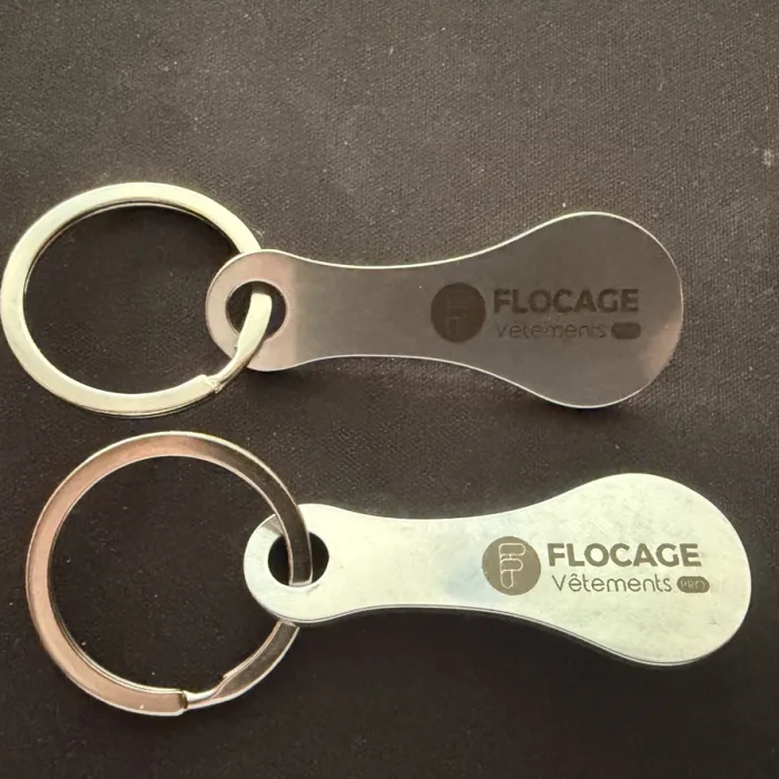 Porte-clés jeton de caddie en métal gravés au logo Flocage Vêtements